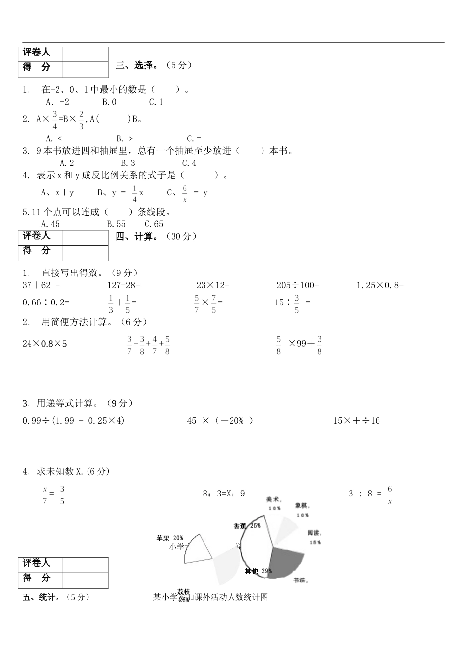 六年级数学下册模拟试卷_第2页