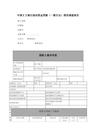 银行流动资金贷款(一般行业)授信调查报告-(模版)