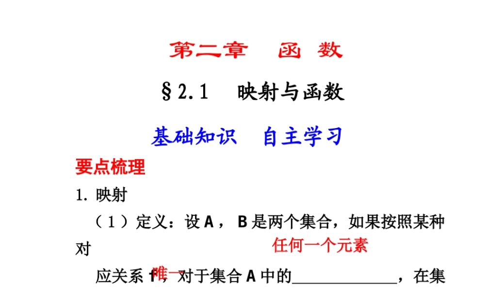 高三数学高考(理)总复习系列课件：2.1  映射与函数人教大纲版 课件