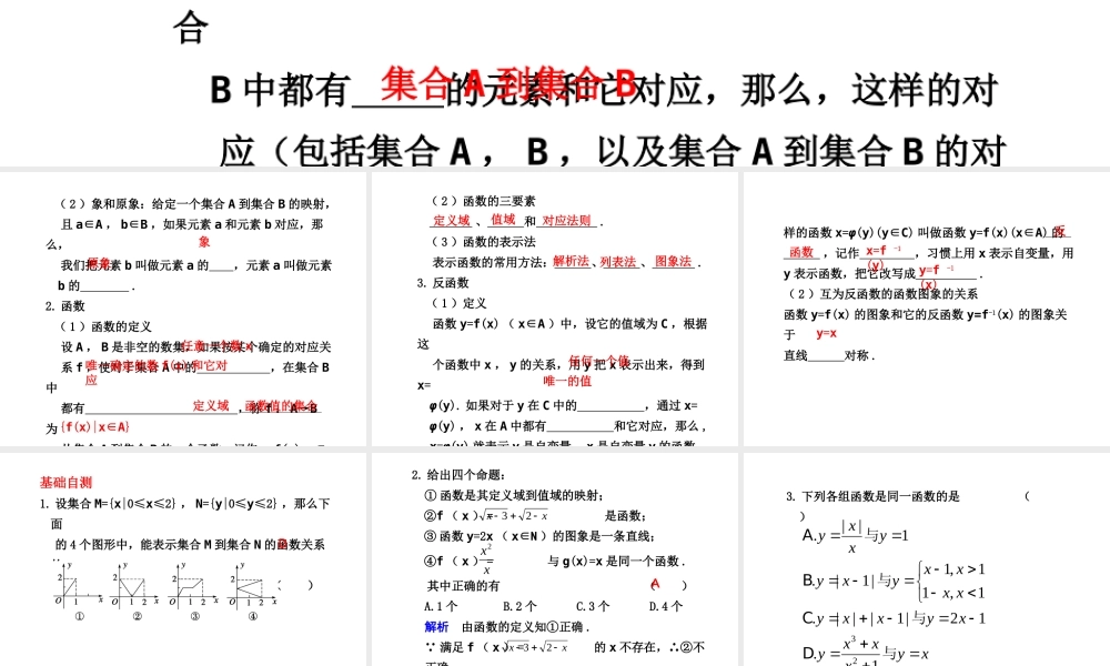 高三数学高考(理)总复习系列课件：2.1  映射与函数人教大纲版 课件