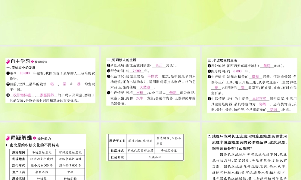 秋七年级历史上册 第1单元 史前时期 中国境内早期人类与文明的起源 第2课 原始农耕生活作业课件 新人教版 课件
