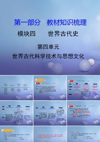 湖南省中考历史 教材知识梳理 模块四 世界古代史 第四单元 世纪古代科学技术与思想文化课件 岳麓版 课件