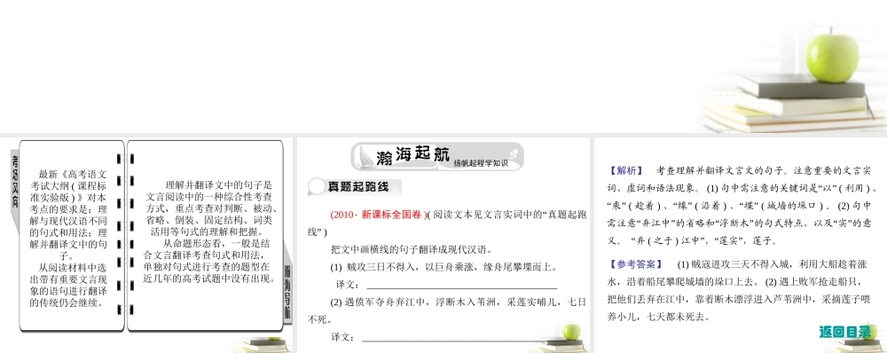 高考语文总复习 专题四 文言文阅读 文言句式、翻译及断句课件