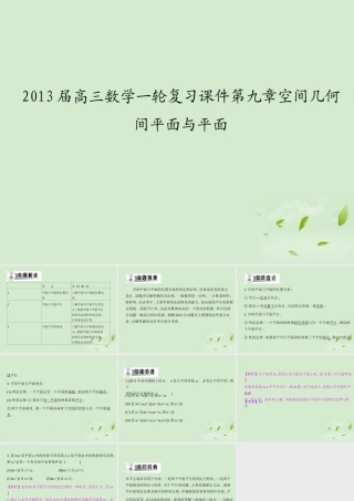 高三数学一轮复习 第九章空间几何空间平面与平面课件 文 课件