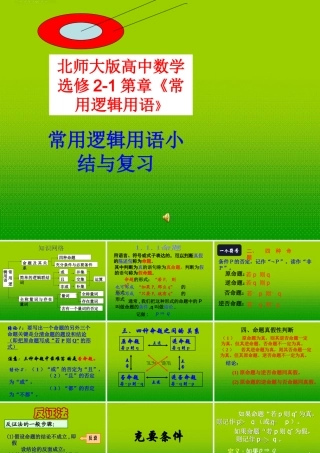 高中数学 第一章(常用逻辑用语)常用逻辑用语小结与复习课件 北师大版选修2-1 课件