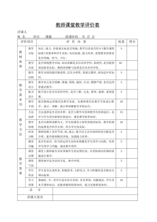 教师课堂教学评价表