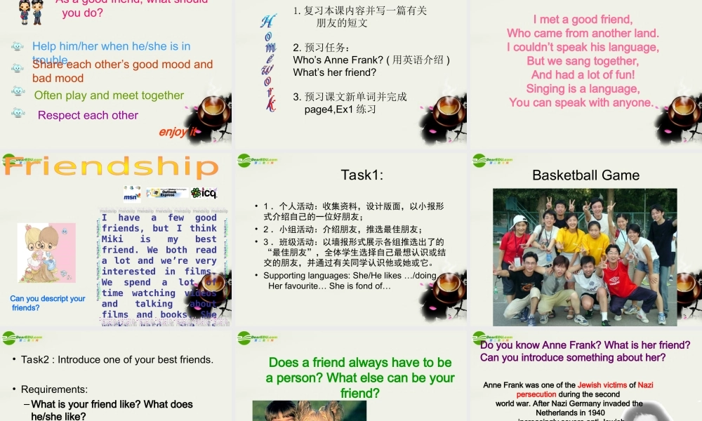 高中英语 Unit1(friendship)Reading comprehension课件28 新人教版必修1 课件