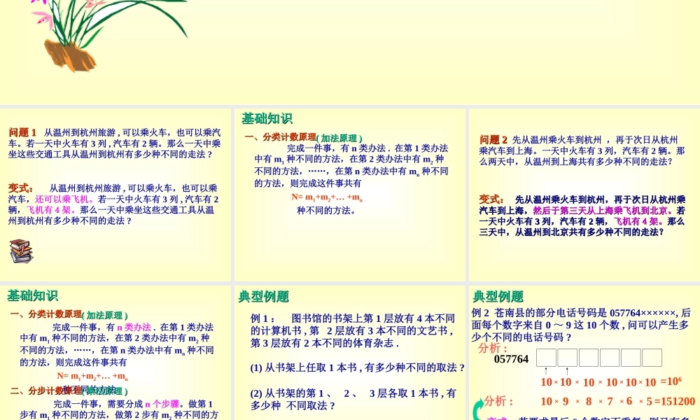 温州地区高二数学分类计数原理与分步计数原理 人教版 课件