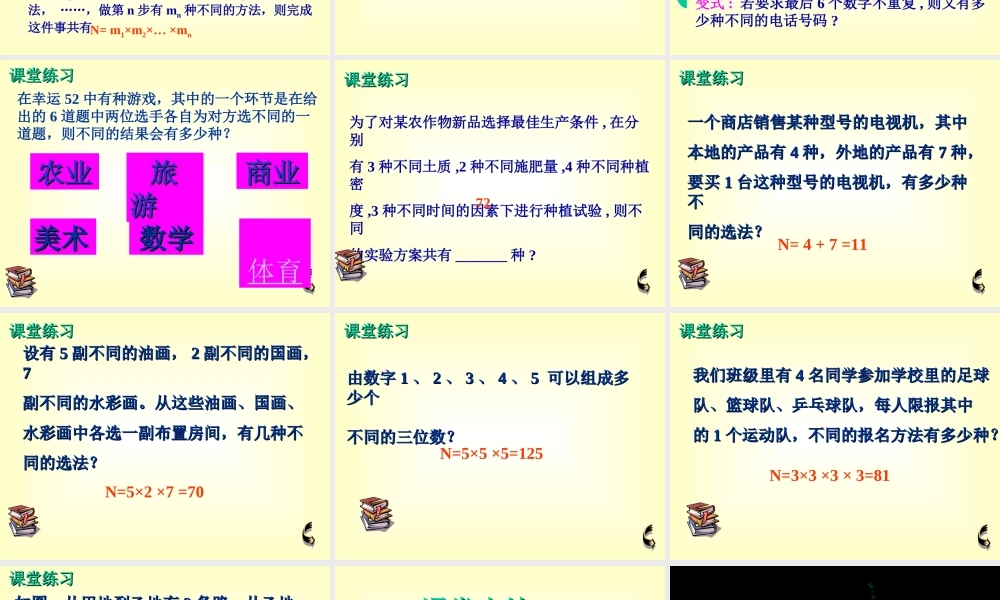 温州地区高二数学分类计数原理与分步计数原理 人教版 课件