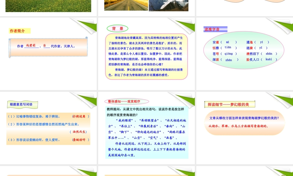 版八年级语文上册 第3课 青海湖，梦幻般的湖 课新课标同步授课件 语文版 课件