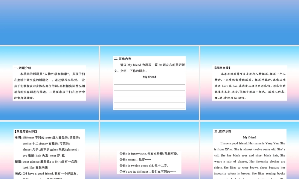 秋七年级英语上册 Unit 3 Body Parts and Feelings同步话题写作课件 (新版)冀教版 课件