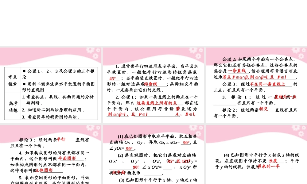 高考数学第1轮总复习 全国统编教材 9.1平面及其基本性质(第1课时)课件 理 课件