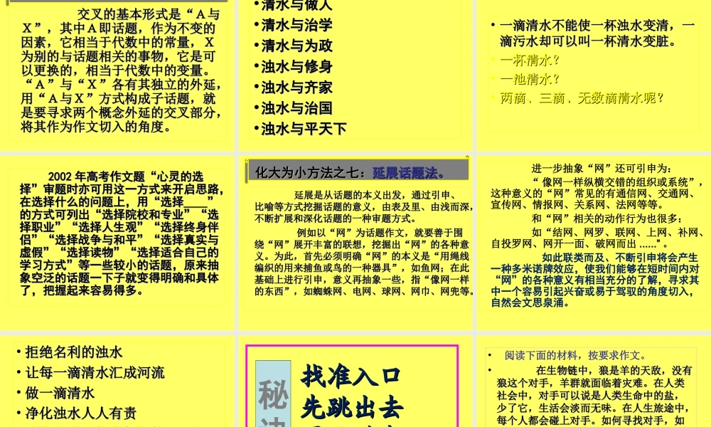 高中语文(上)高考二轮专题复习八十二：作文高分秘笈之立意妙招课件全国通用 课件