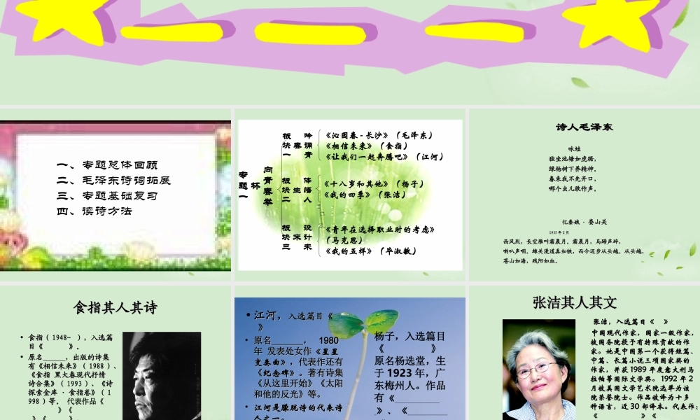 高中语文 第一专题(向青春举杯)课件2 苏教版必修1 课件