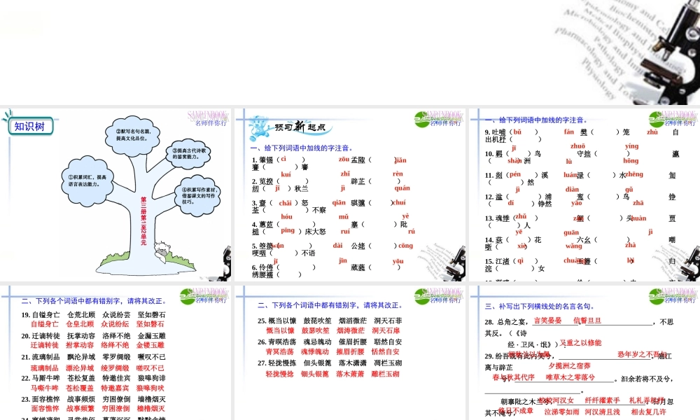 高考语文一轮复习教材过关 第1至2单元课件 人教版第三册 课件