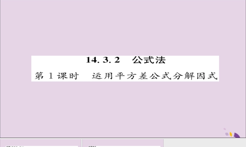 秋八年级数学上册 第十四章 整式的乘法与因式分解 14.3 因式分解 14.3.2 公式法 第1课时 运用平方差公式分解因式练习课件 (新版)新人教版 课件