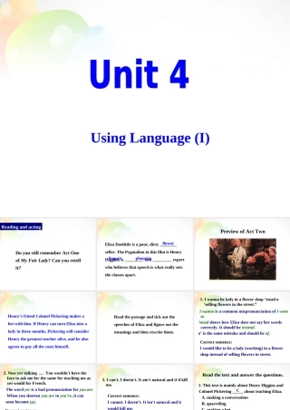 高中英语(Unit4 Pygmalion Reading,acting and writing)课件 新人教版选修8 课件