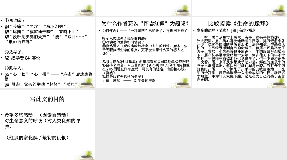 语文 2.6(怀念红狐)课件 苏教版选修(现代散文选读) 课件