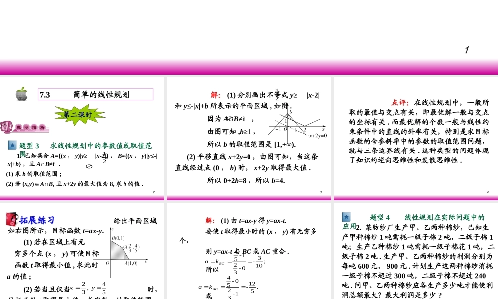 高考数学第一轮总复习7.3简单的线性规划(第2课时)课件 文 (广西专版) 课件
