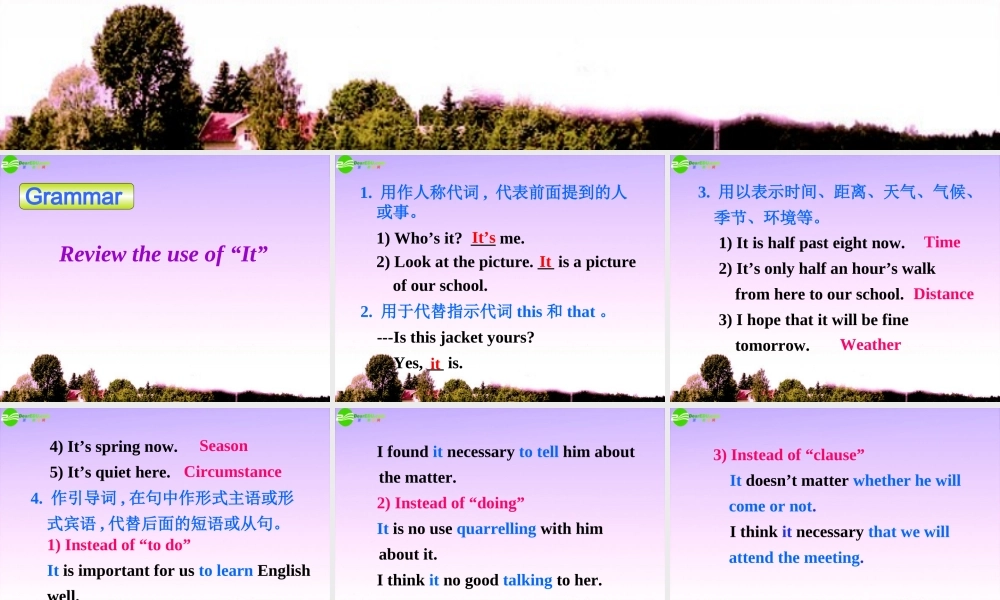 高考英语 考前回顾 代词it的用法课件