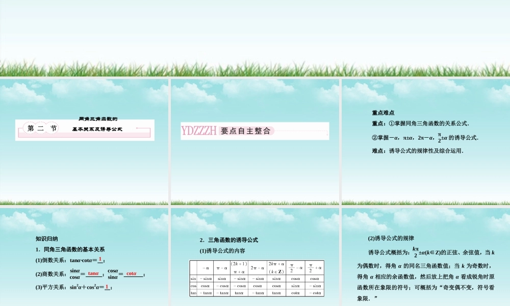 高考数学总复习 4-2 同角三角函数的基本关系及诱课件 新人教B版 课件