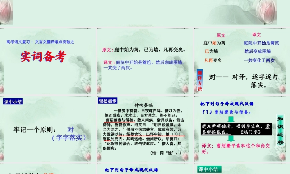 高考语文专题复习 文言文翻译难点突破之实词课件 新人教版 课件