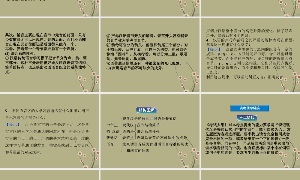 高中语文 专题二 中华正韵 汉语普通话语音课件 苏教版选修(语言规范与创新) 课件