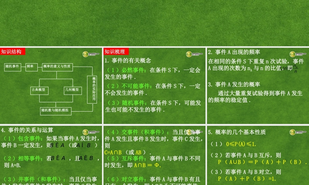 高中数学 概率单元复习(第1课时)课件 新人教A版必修3 课件