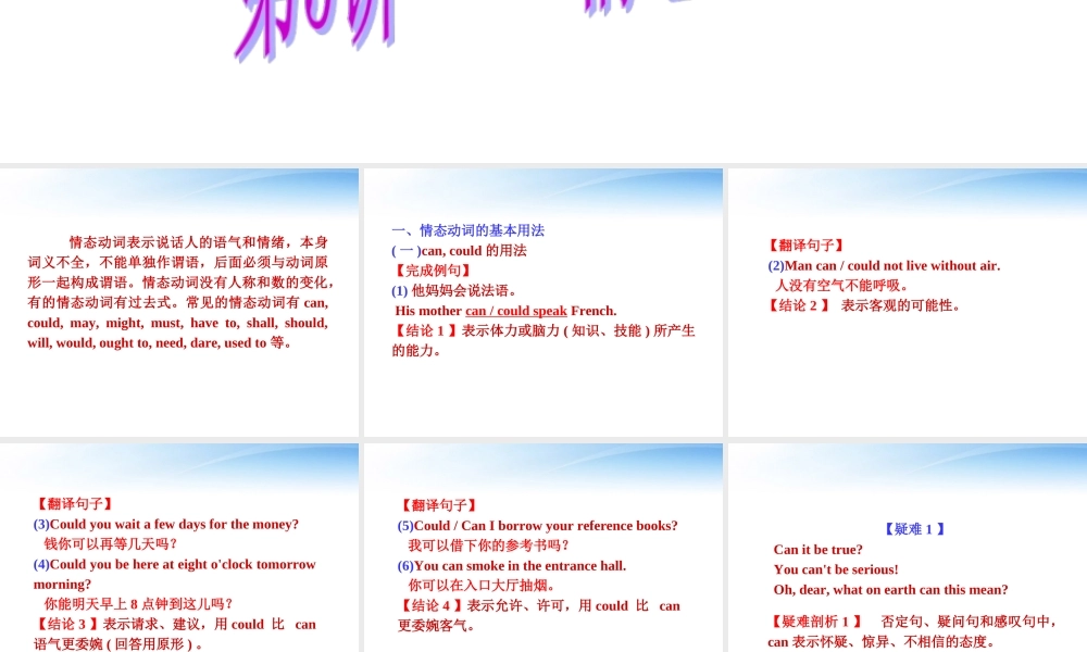 福建省高考英语一轮总复习 part2 第5讲 情态动词课件 新人教版 课件