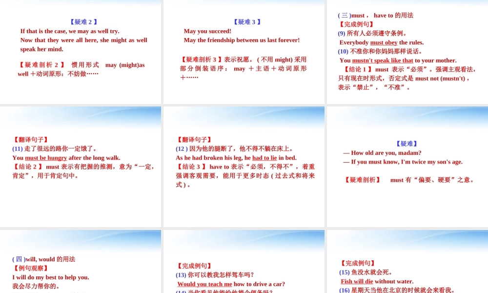 福建省高考英语一轮总复习 part2 第5讲 情态动词课件 新人教版 课件