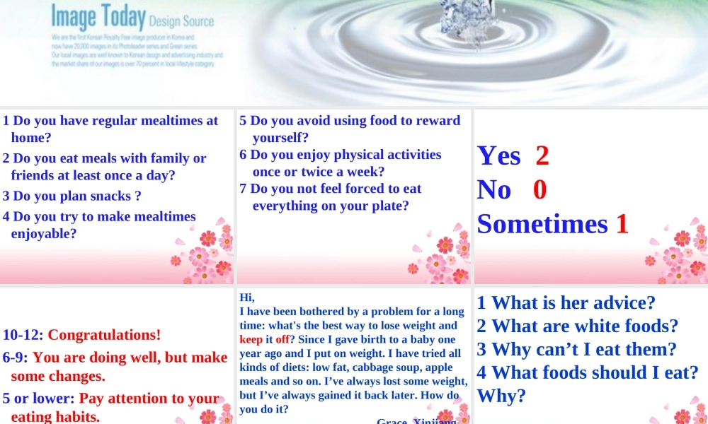 高中英语 unit2healthyeating warminupandreading课件