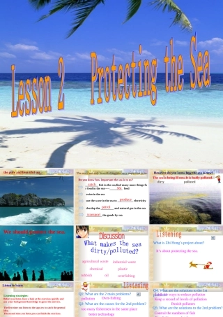 高中英语Unit 7 The Sea-Lesson 2 Protecting the Sea课件 北师大版 必修3 课件