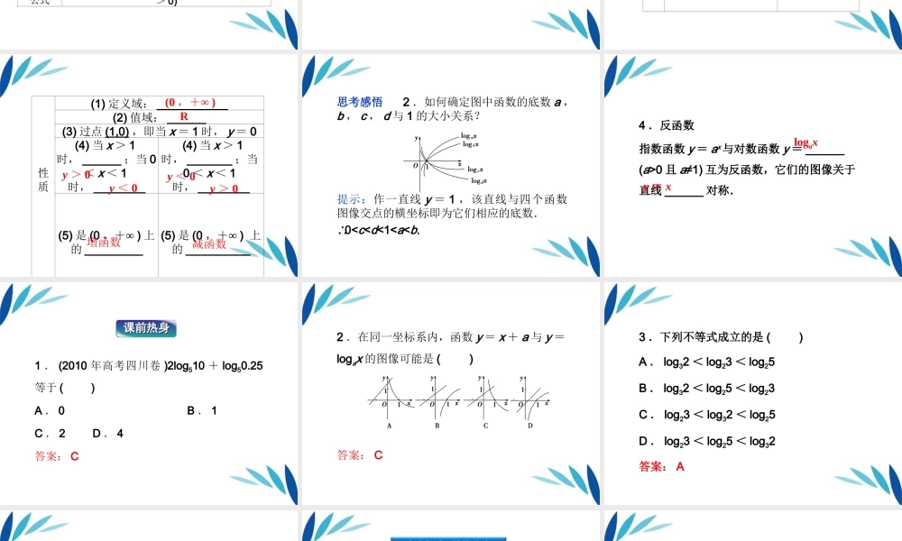 高三数学一轮复习 第2章2.6对数与对数函数课件 文 北师大版 课件