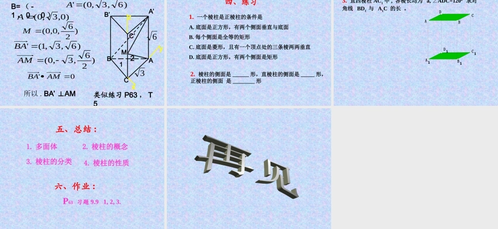 棱柱2 江苏省通州市高二数学立体几何课件集一 人教版 江苏省通州市高二数学立体几何课件集一 人教版