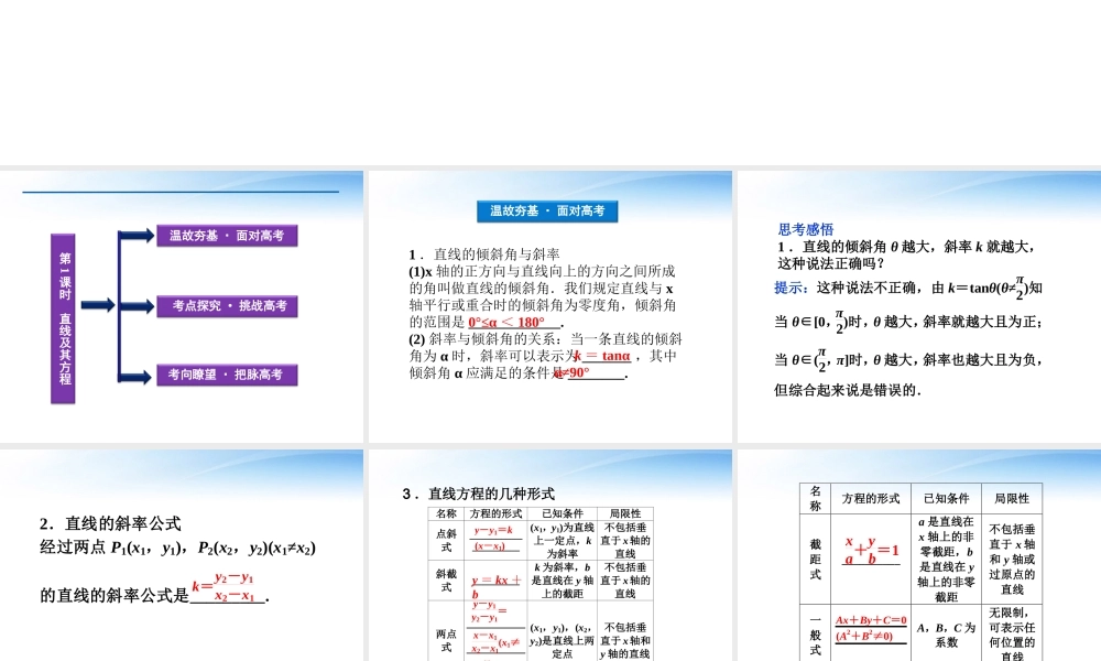 高考数学总复习 第7章第1课时直线及其方程精品课件 文 新人教A版 课件