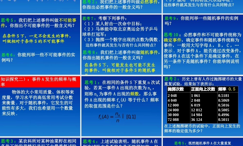 高中数学 311随机事件的概率课件 新人教版必修3 课件