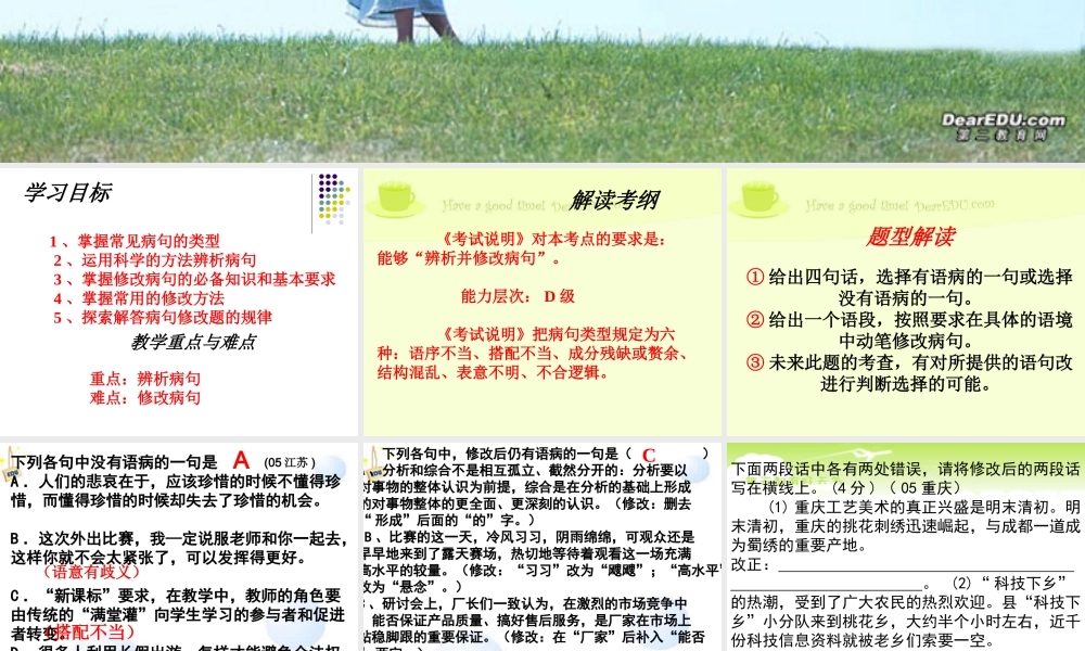 高考语文专题复习 辨析并修改病句 人教版 试题