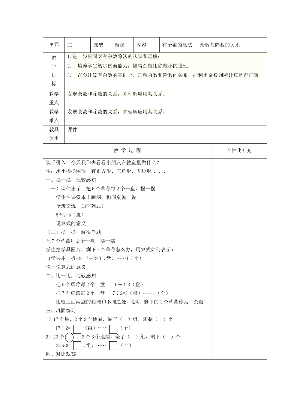 小学数学人教2011课标版二年级有余数的除法----余数与除数的关系_第1页
