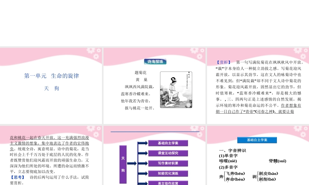 高中语文 中国现代诗歌散文欣赏诗歌部分 第一单元 天狗课件 新人教版 课件