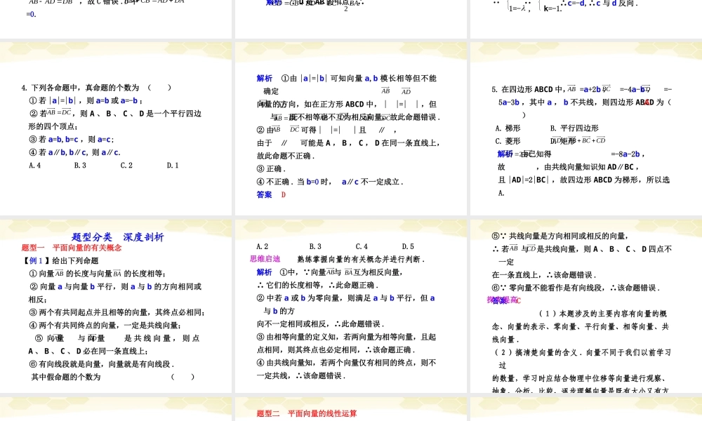 高考数学一轮复习 5.1 平面向量的概念及其线性运算精品课件 新人教A版 课件