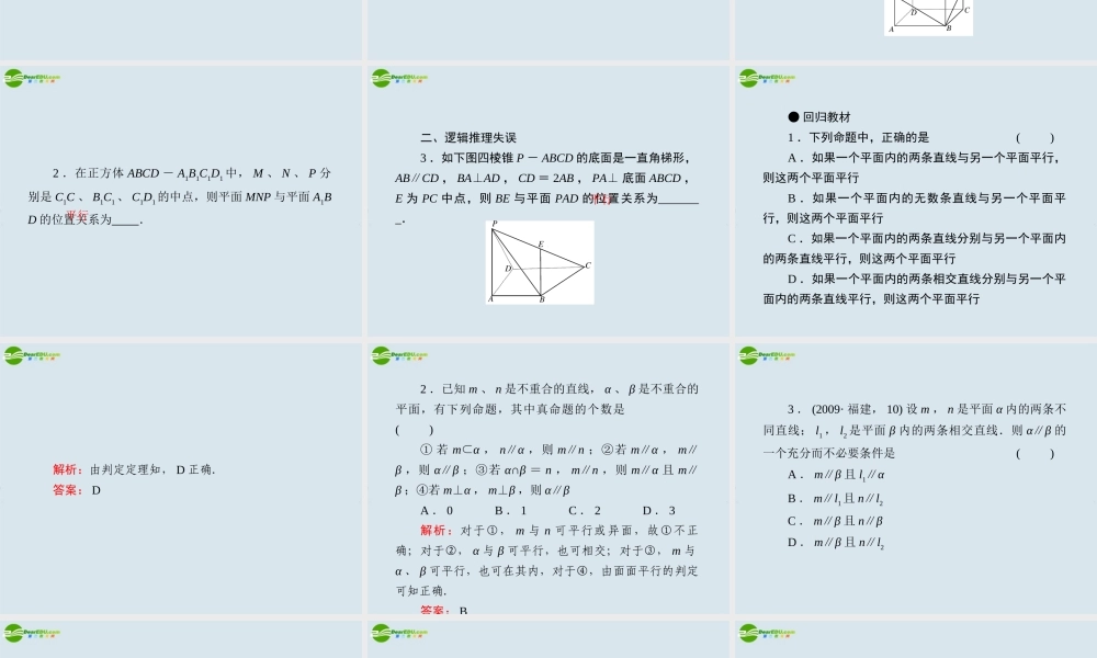 高考数学一轮复习 第三讲 空间平面与平面课件 新人教版 课件