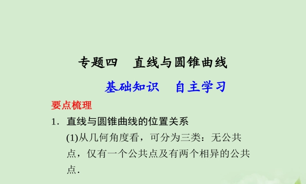高三数学一轮复习(专题四 直线与圆锥曲线)课件