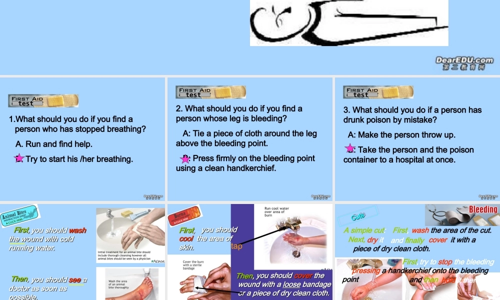 浙江省温州地区高二英语Unit 8 First aid Integrating Skills课件 新课标 人教版 课件