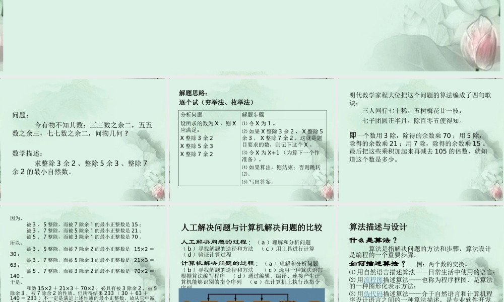 福建省泉州一中高一信息技术 如何用计算机解决问题课件 新人教版 课件