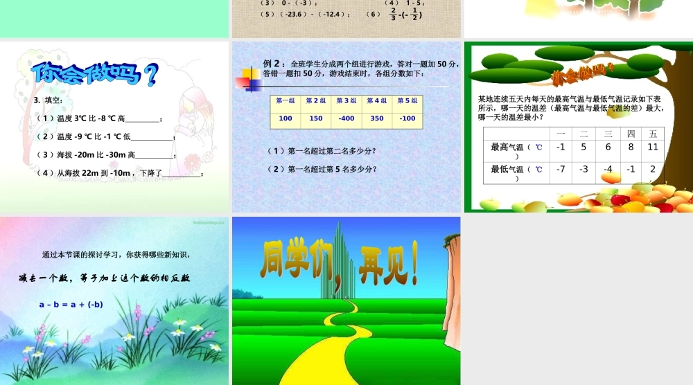 有理数的减法 七年级数学上学期第一章有理数课件 人教版