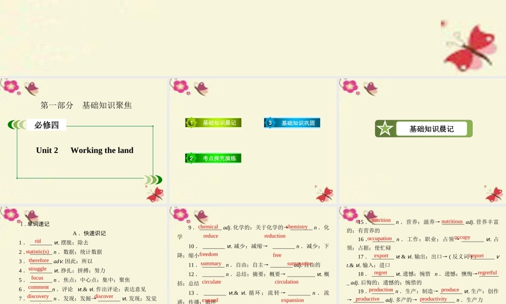 高考英语一轮复习 第一部分 基础知识聚焦 Unit 2 Working the land课件 新人教版必修4 课件