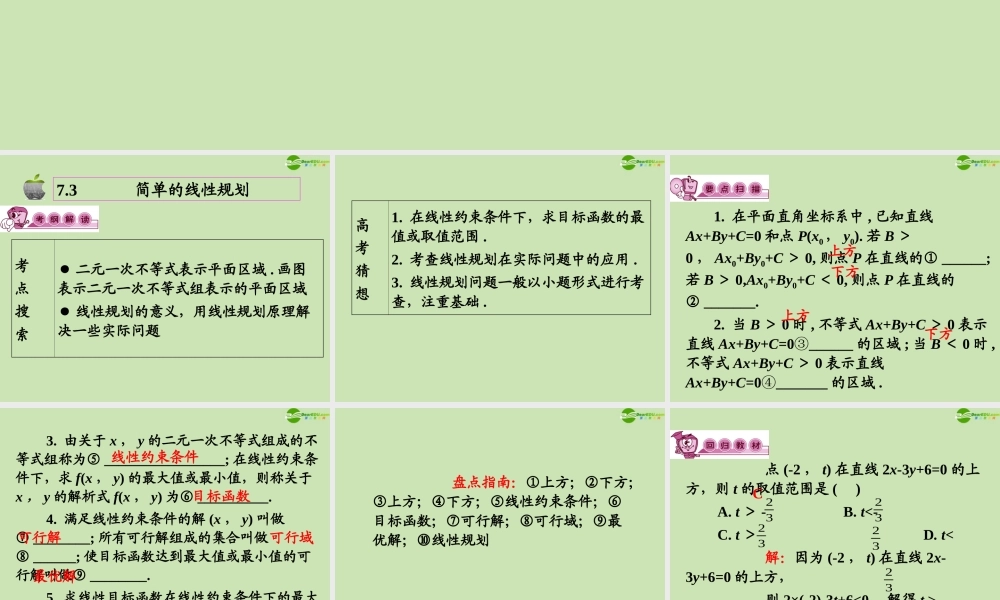 高三数学第一轮总复习 7.3 简单的线性规划课件(1) 课件