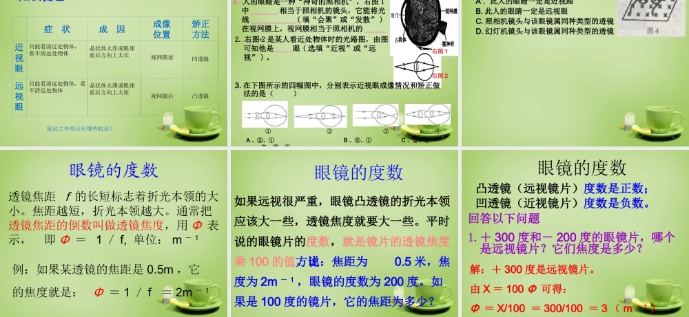 秋八年级物理上册 4.4 眼睛和眼镜课件 鲁教版 课件
