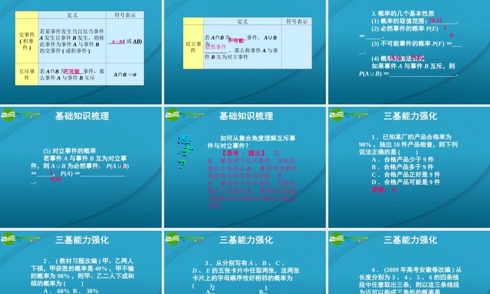 高考数学 12章1课时随机事件的概率课件 新人教A版 课件