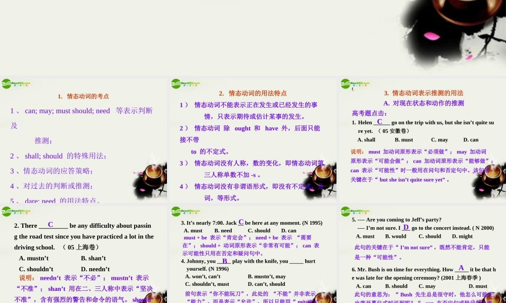 高考英语 情态动词，情态动词的考点课件